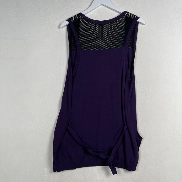 Gap Long Sleeveless Cardigan Sweater‎ Pockets Purple & Black Mesh Women's Medium - Picture 10 of 13